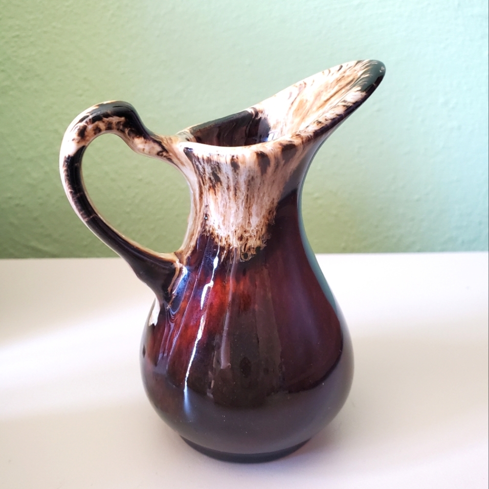 Vintage Small Brown Drip Glazed Pitcher